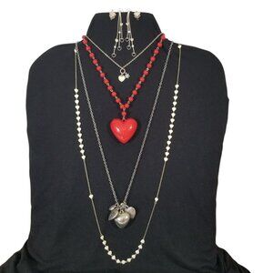 Valentine's Day Heart Jewelry Collection 4 Heart Necklaces & 2 Prs Earrings